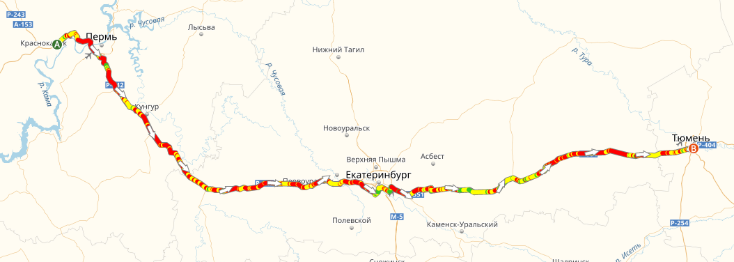 Екатеринбург казань расстояние на машине карта